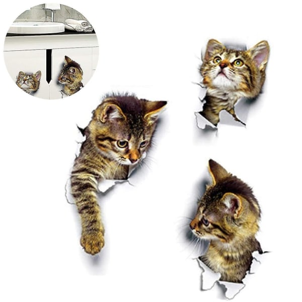 3d Cats Wall Decal, 3 Stk Wall Stickers, Combination Wall Stick
