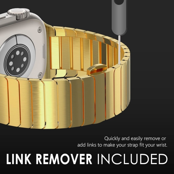 49mm 45mm 44mm 42mm Metallrem för Apple Watch, Solid Rostfritt Stål Länk Ersättning gold