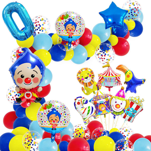 Cirkus Clown Grattis på födelsedagen Ballonger med Banner Cake Topper Latex Ballong Set Set