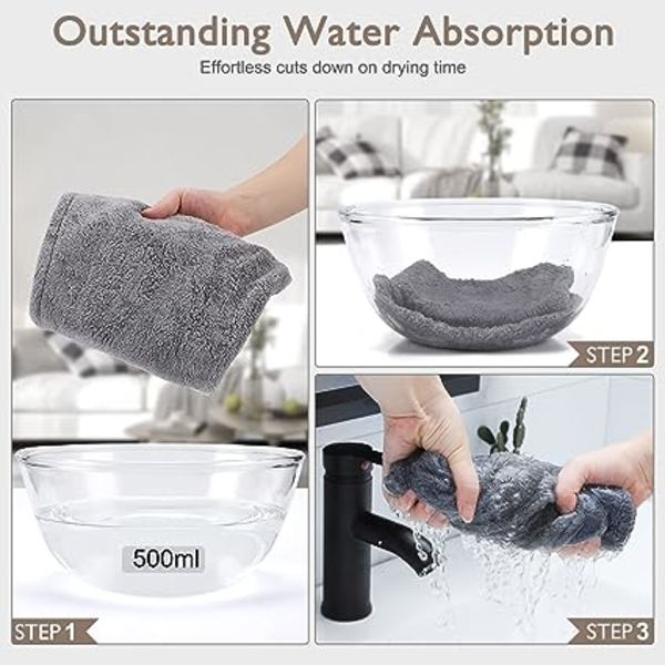 (grå, rosa, blå) 3-pack superabsorberande mikrofiber torkdukar