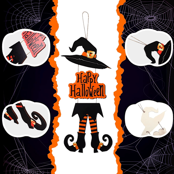 Halloween Gladde Skylt Dekoration Häxben Hatt Hängande Trävägg Dekor Version Rustik Framdörr Hängare Höstkonst Ornam