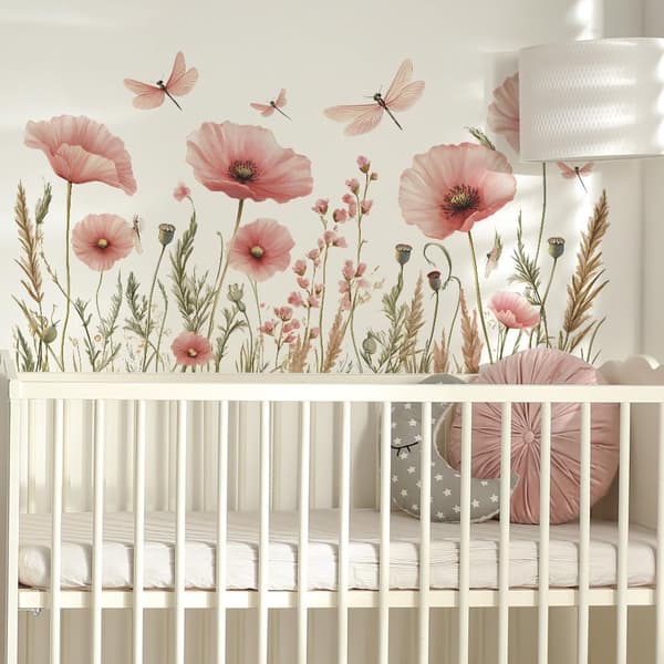 Väggdekaler Rosa Blommig Väggkonst Dekal Dekor för Sovrum Vardagsrum Kontor Heminredning