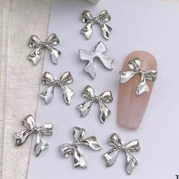20 st Silver Båge Nagel Charm 3D Legering Nagelkonst Charm Söta Båge Knyt Nagel Dekorationer Band Båge Charm för Naglar Nagel Ch