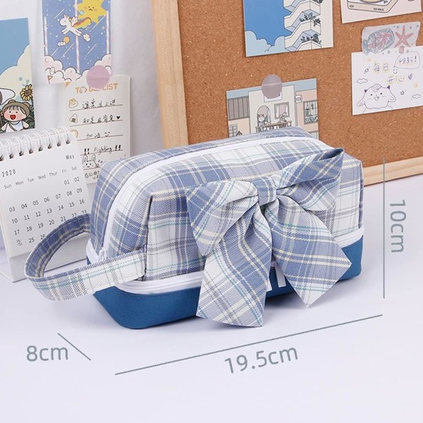 Cute Pencil Case Plaid Bowknot Pencil Pouch Canvas Marker Pen Cas