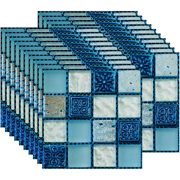 10 x 10 cm 20 st Självhäftande Kakeldekal Tapet Värmebeständig Vattentät Stänkskydd för Kök Badrum Stick Mosaic Blå