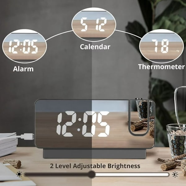 2 Vækkeur med Projektion, LED Digital Projektionsvækkeur