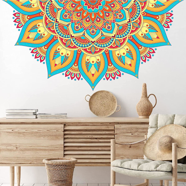 1 stk. Halv Mandala Vægsticker Stor Boho Mandala Blomst Vægsticker Farverige Boho Blomster Vægsticker til Soveværelse