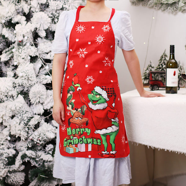 1 stk. Jule-Grinch-forkle B, vaskbart forkle for voksne med julemotiv for kjøkkenet
