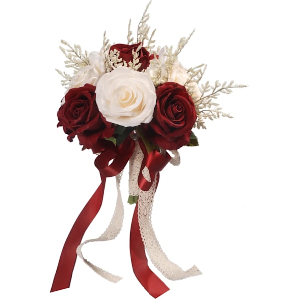 (Burgundy) Kunstige rosen brudebuketter, brudebuketter, rosen brudebuketter, kunstige bryllup