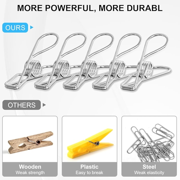 5,6×1,3×1,3cm Klesklyper Heavy Duty Utendørs, 40 Pakk Rustfritt Stål Klesklyper, Metallklyper Heavy Duty for Hengende C