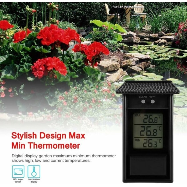 Svart Digital Drivhus Termometer Monitor, Vanntett Minimu