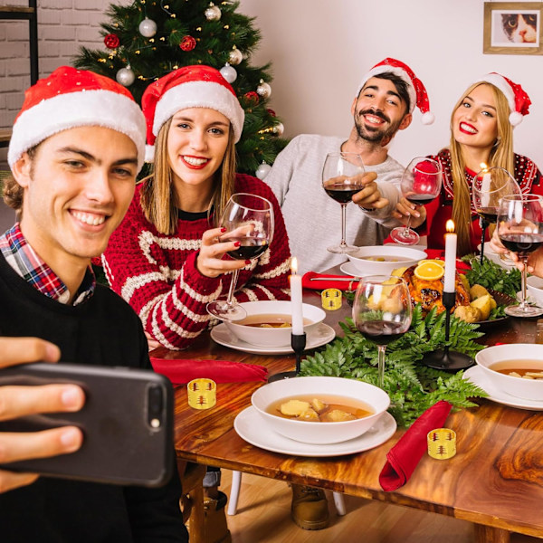 Sett med 6 jule-serviettringer - Gull serviettholdere med juletre, serviettspenner til jul, Thanksgiving, høytid