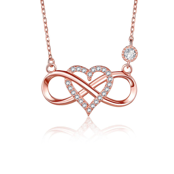 1 Nydelig Sølv Rose Gold Infinity Heart Halskjede med Cubic Zirc