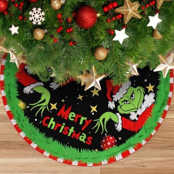 75x75cm Christmas Tree Skirt  - Large Merry Christmas Tree Rug Skirts, Red Green Funny Soft Trimmed Tree Collar Mat with