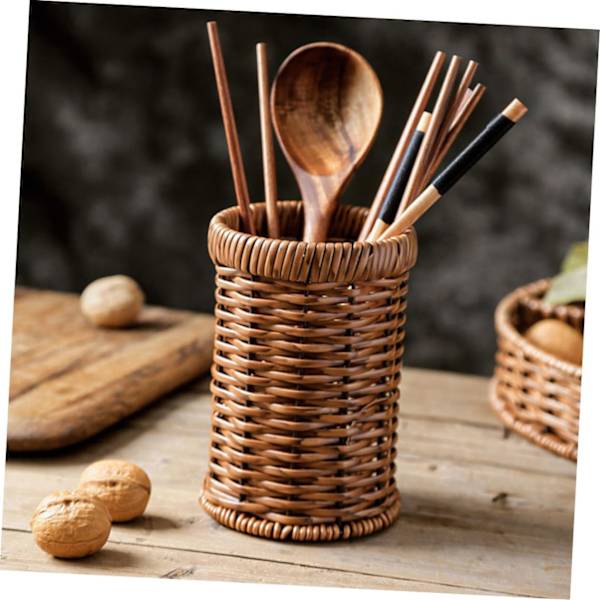 Imitation Rattan -tikkujen pidike Rattan Hopea-astioiden kuivausteline Hopea-astioiden kuivausteline Vieroinen kynäharjan kuppi