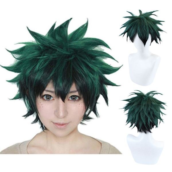 Hårhætte + Grøn Kort Bølget Cosplay Paryk Anime Kostume Til Drenge Syntetisk Hår Parykker Grøn Cosplay Paryk