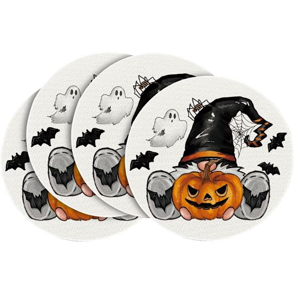 Græskar-Gnome Halloween Runde Bordskånere Sæt af 4, 15 Tommer Bordskånere til Fest Køkken Spisestue