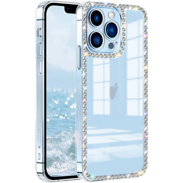 1 st. Kompatibelt med iPhone 13 Pro Max Transparent Skal Sött för Kvinnor Flickor Bling Diamant Glitter Strass Glimmande B