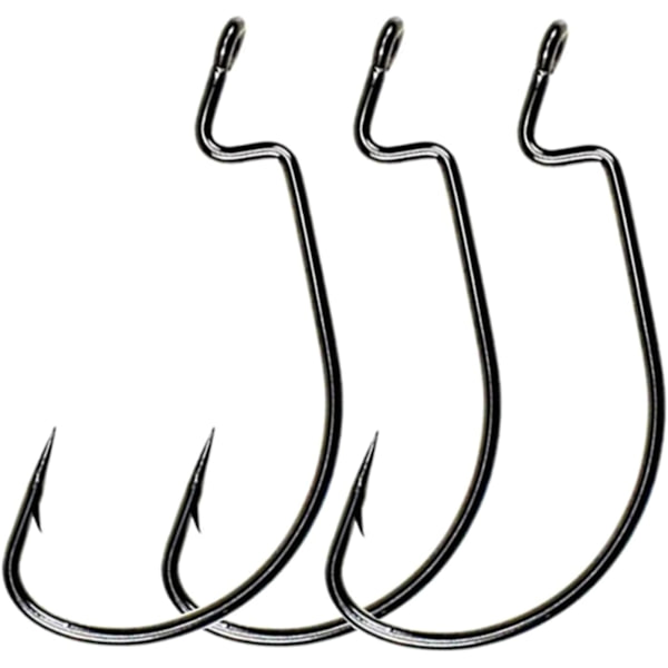100 kpl Offset Worm -kalastuskoukkuja, musta, jigikoukkuja, koko 5/0