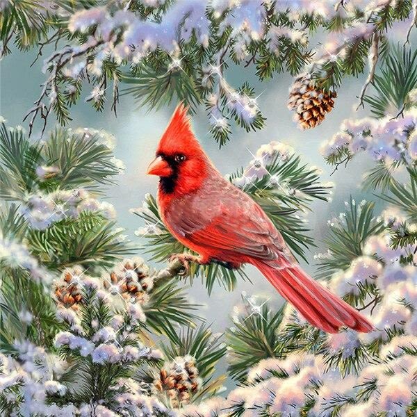 30 × 40 rød fugl diamantmaleri på grene (30 * 40, 1 stk.