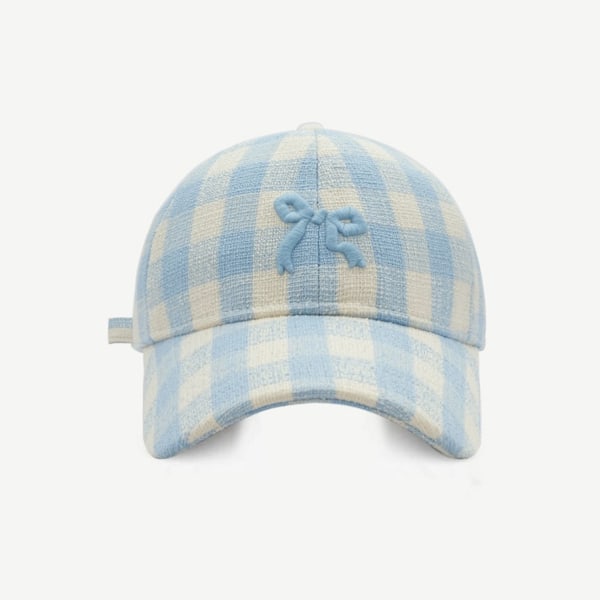 1 stk søt sløyfe brodert rutete hatt dame solhatt baseball caps retro golfhatt løpeha Sky Blue