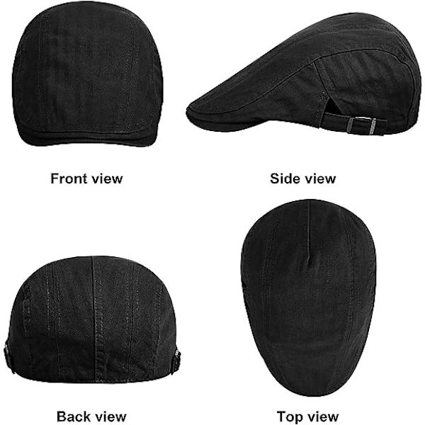 2 stk. Tan/Sort Newsboy Hatte til Mænd Flat Cap Bomuld Justerbar