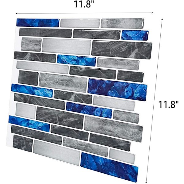 Blå självhäftande kakelplattor med marmormönster, mosaik effekt viny