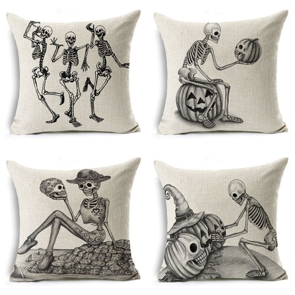 Halloween Skull Cushion Covers, Halloween Decoration, Home Decor Cotton Linen Sofa Pillow Case Cushi