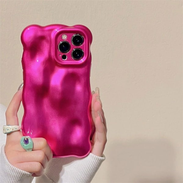 Fodral för iPhone 15, Cool Rosa Bubbla Design 3D Meteoritmönster Vågig Lockig Ram Glitterfodral, Stötsäkert Mjukt T