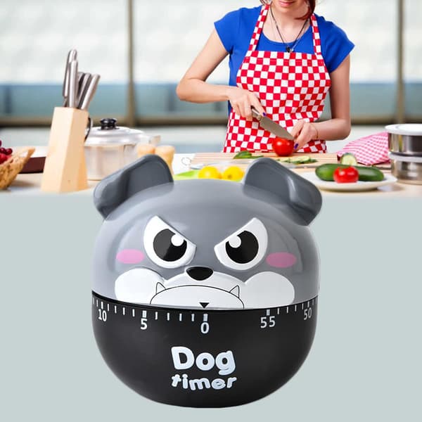 Mekanisk kjøkkentimer, eggtimer, morsom timer, manuell timer, for 60 minutters timer, matlaging og bake påminnelse (Grå valp)