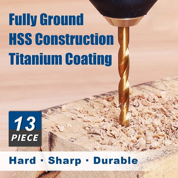 Titanium Twist Drill Bit Set - 13 dele HSS stål sekskantskaft