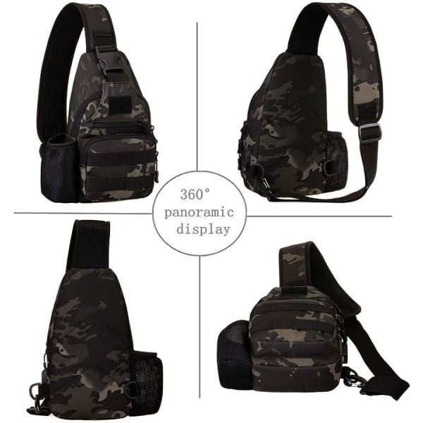 Tactical Shoulder Bag - Camo Black Military Sling Backpack C