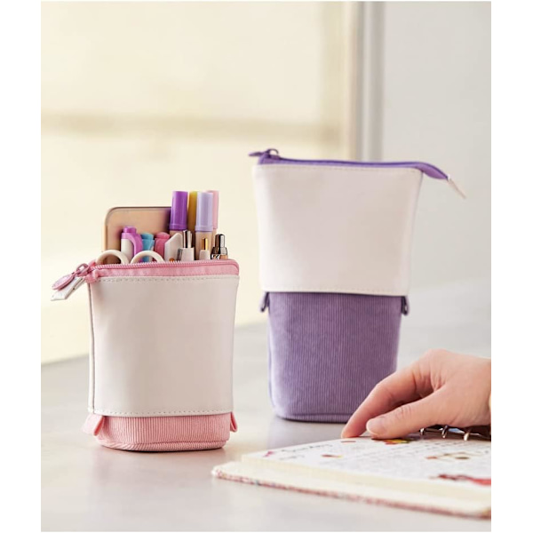 1 x Teleskopisk blyant penneholder Etui, PU Corduroy Retractable Transformer Taske Organizer,