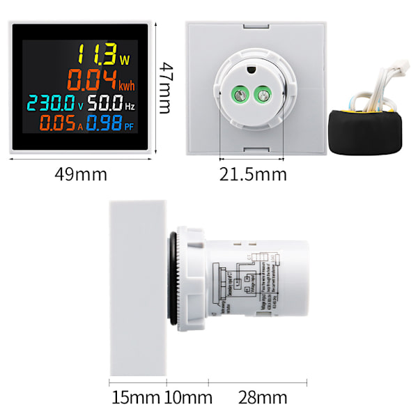 Mini AC Energimåler 1 Fase 110V 220V 100A Voltmeter Amperemeter Wattmeter Frekvenstester HD LCD Disp