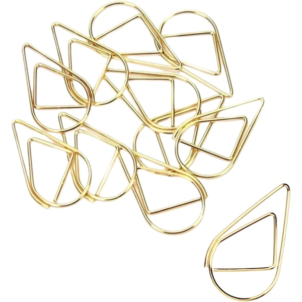 (Guld) 100 stk. Små gyldne papirclips i rustfrit stål, dråbeformede papirclips, bogmærker, papirclips, klemmer til memopapir, foto 15 * 25 mm