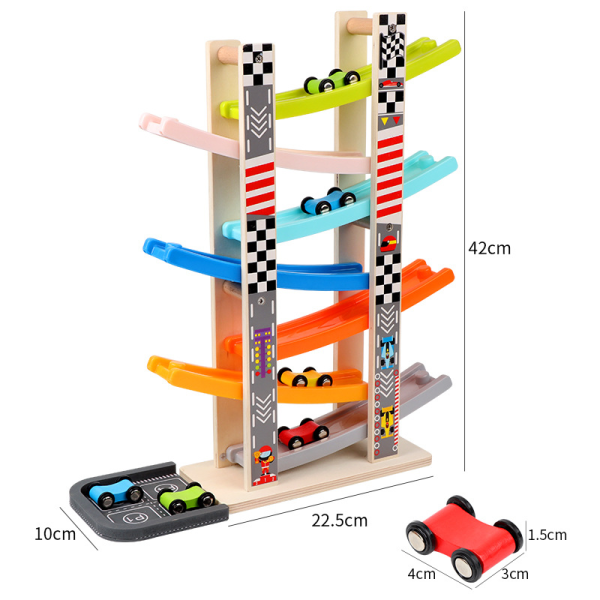 Wooden Ramp Racer Premium Wooden Toy with 4 Cars-Wooden Track Racer,Ramp Car Toy for Boy Gifts Birth