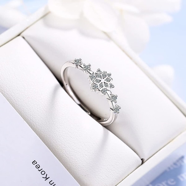1,6×1,6×0,6 cm Tunna Snöflinga Justerbara Ringar för Kvinnor Snygga Sterling Silverpläterade Statement Wrap Band Blomsterringar F
