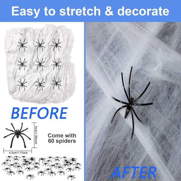 Hämähäkinverkko, Halloween-koristelu, 300 g joustavaa puuvillaa hämähäkinverkkoa