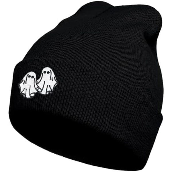 Beaniehatt Svart, Söt Rolig Goth Broderi Vinter Stickad Skallehatt för Vuxna Män Kvinnor