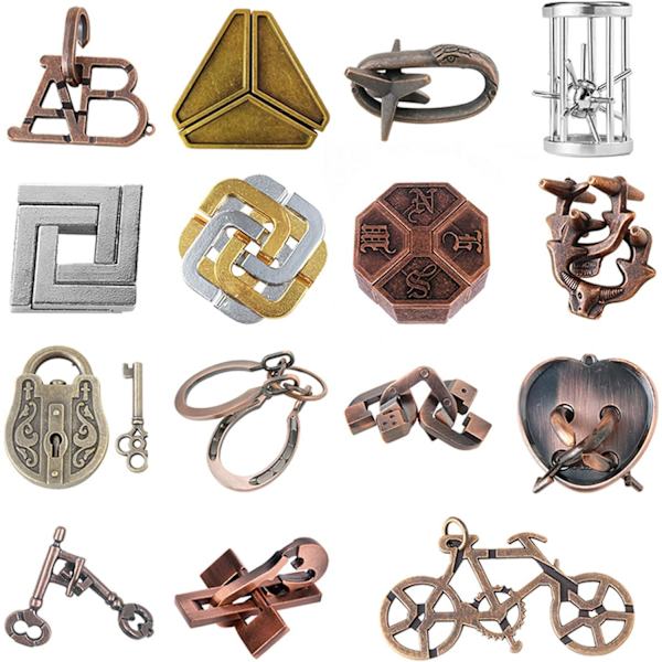 15 kappaleen pakkaus metallilangan aivopähkinöitä aivoriihiin, aivopähkinöihin, älykkyystestiin, pulmapeliin, opetuspeliin, lahjaan
