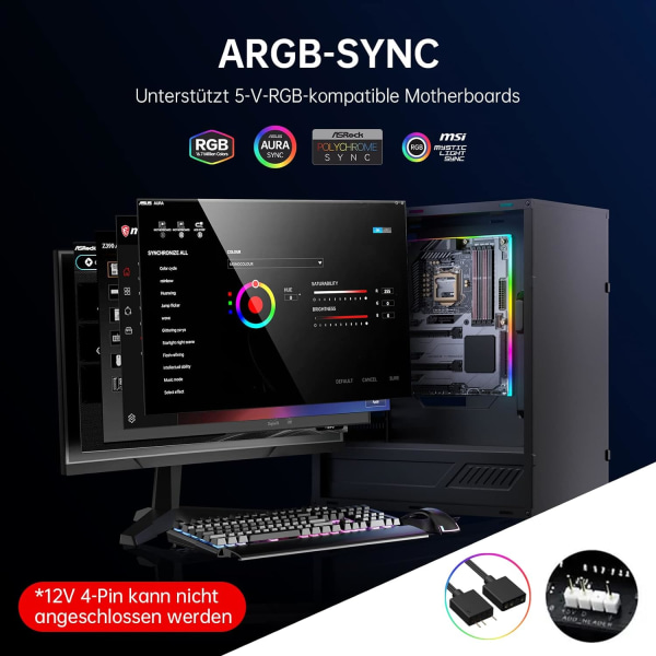 ATX ARGB hovedkort lysstang, 28 RGB uavhengig adresserbar 5V 3Pin hovedkort Aura Sync, lett