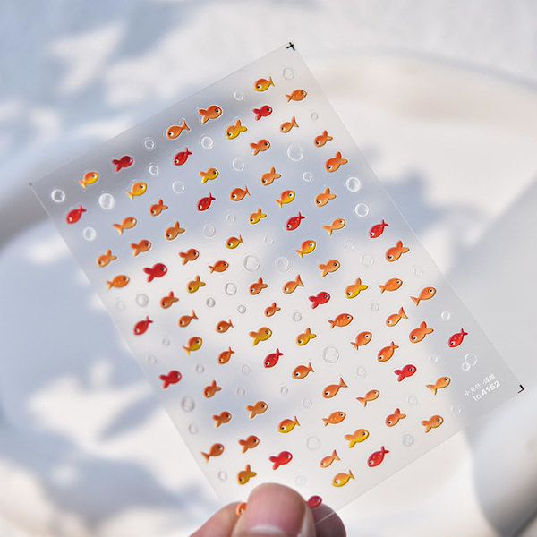 Lille Guldfisk Neglekunst Klistermærker Små Koi Neglekunst Decals til Akrylnegle 5D Prægede Selvklæbende Lille Rød Fisk Negle Klistermærke Vandboble Desi