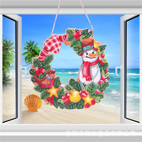 Diamantmålning Julkrans Dörr 30cm*30cm 5D Färgglad DIY