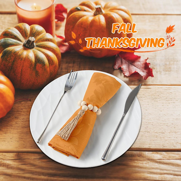 Servietringe Sæt af 12, Træ Servietringe, Træperle Servietringe til Bordpynt, Efterår Thanksgiving Servietringe til