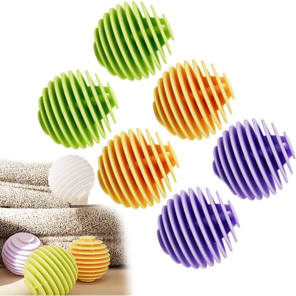 Torktumlare bollar (grön, lila, gul), återanvändbar tvättboll för tvättmaskin 6PCS