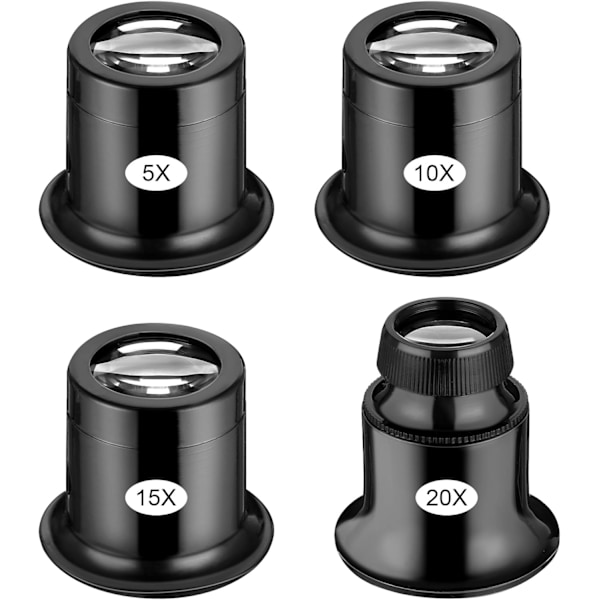 Paket 5X/10X/15X/20X Handhållen Juvelerarlopp Förstoringsglas Kupol Monokulära Luppar för Ädelstenar, Diamantstämplar, Läsning, Tidningar, Hantverk, Klockreparation