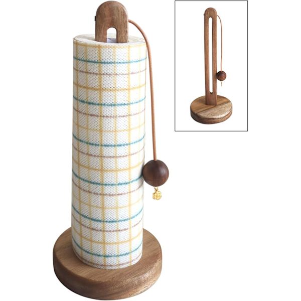 Stående papirhåndkleholder i akasietre, holder for standard og store ruller