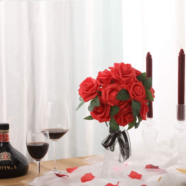 Set med 25 kunstige roser Kunstige blomster Roser Rosehoder til bryllup, bursdag Brudebuketter,