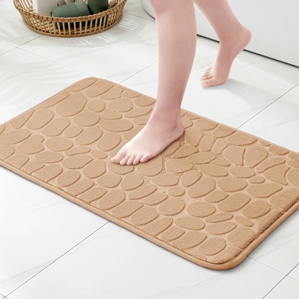 1 st – 40x60 cm, Kamel, Halkfri Badrumsmatta i Pebble-stil med Memory Foam – Ultra Mjuk, Absorberande, Snabbtorkande, Maskintvättbar, Badrumsmatta för Dusch, Badkar