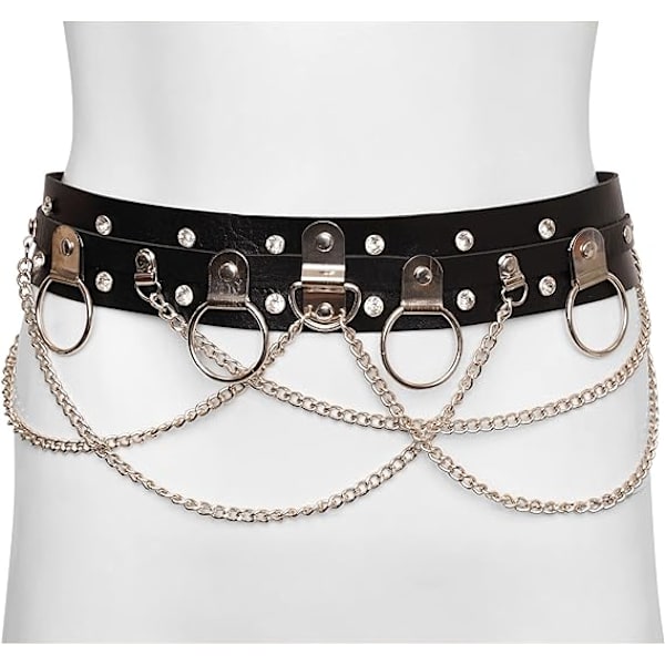 Spikad Bälte O-Ring D-Ring Kedja Parker Konstläder Gothic Punk